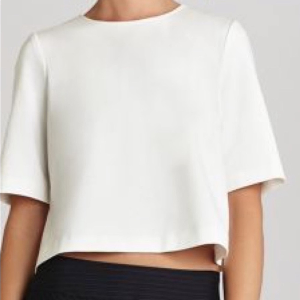 BCBG White Boxy Crop Top with Full Back Zipper